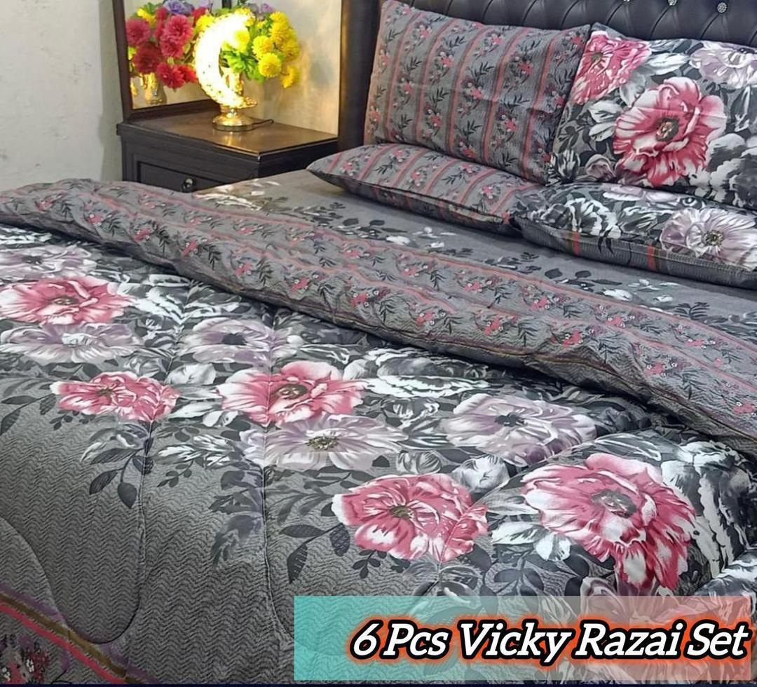 Stylish 6 Pcs Cotton Salonica Printed Razai Set