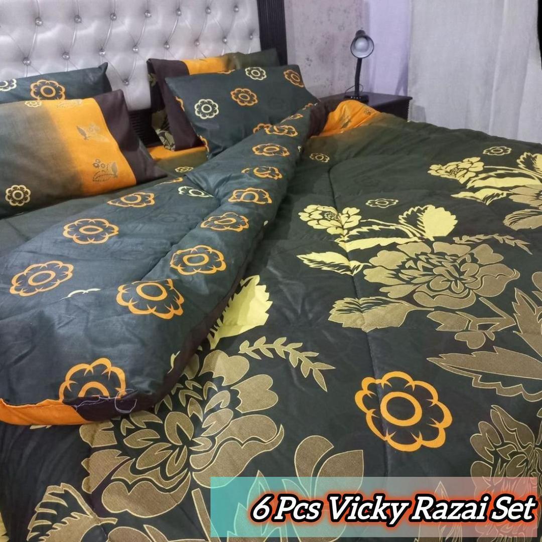 Stylish 6 Pcs Cotton Salonica Printed Razai Set