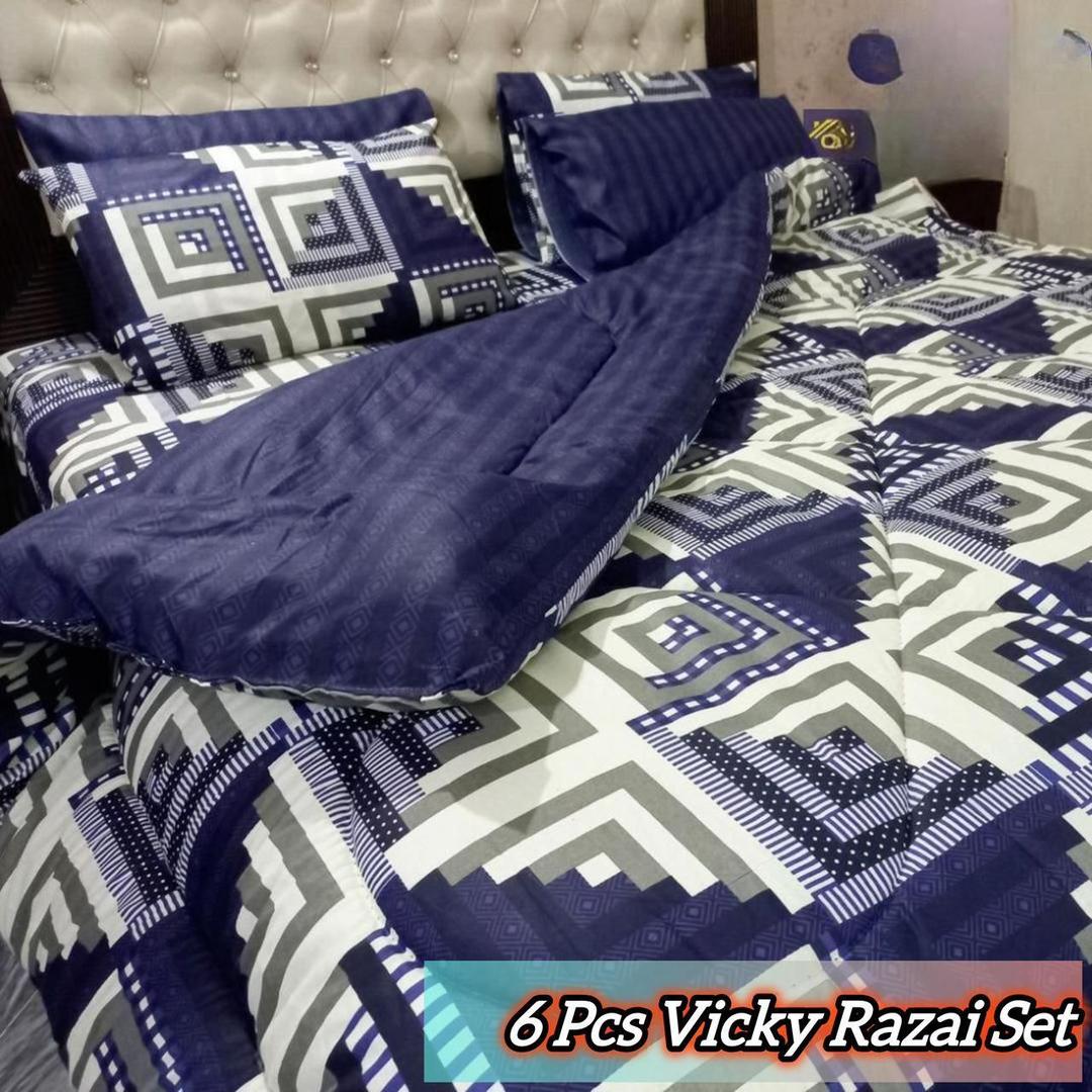 Stylish 6 Pcs Cotton Salonica Printed Razai Set
