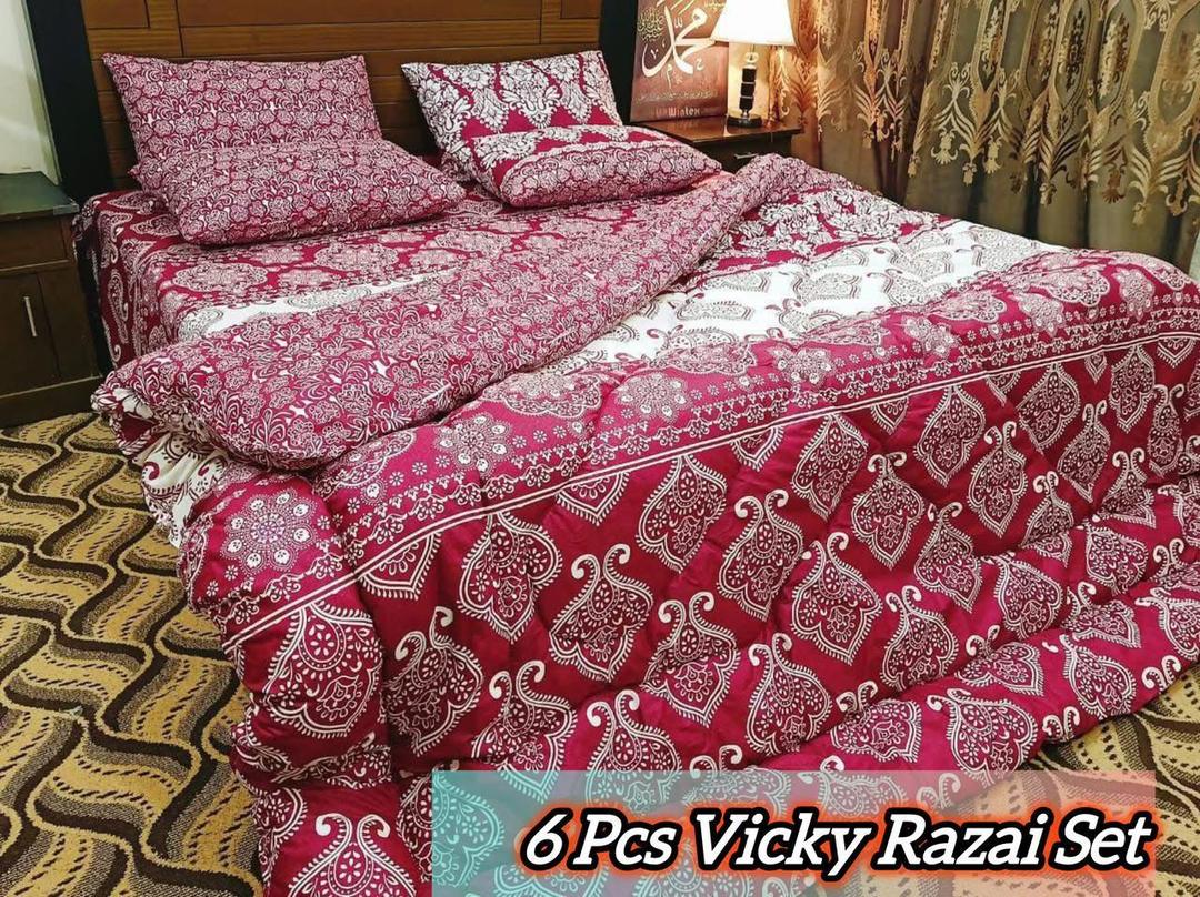 Stylish 6 Pcs Cotton Salonica Printed Razai Set