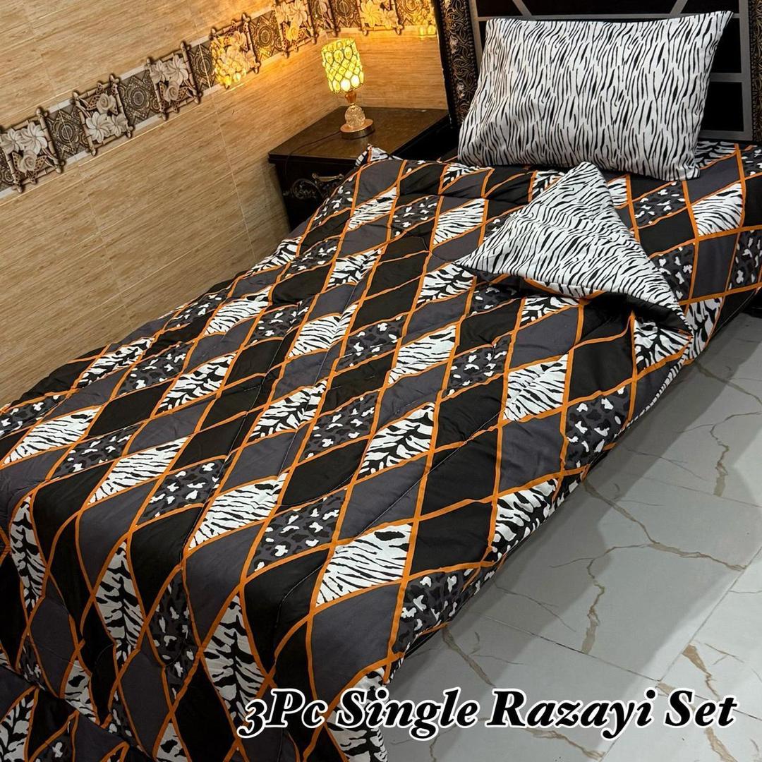 Stylish 3 Pcs Cotton Salonica Printed Single Razai Set