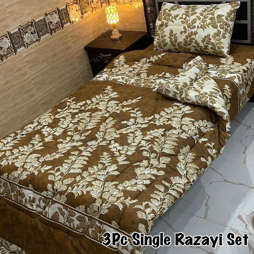 Stylish 3 Pcs Cotton Salonica Printed Single Razai Set