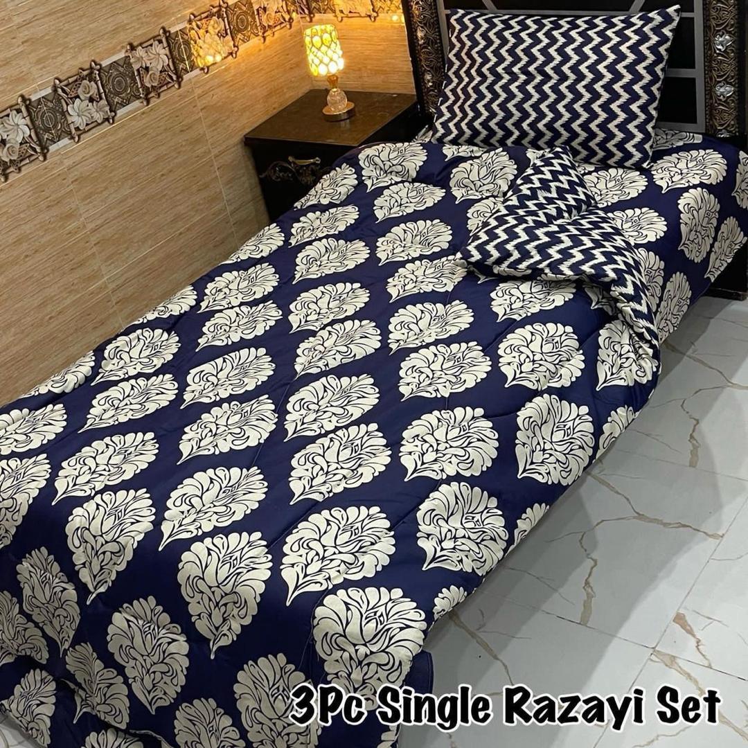 Stylish 3 Pcs Cotton Salonica Printed Single Razai Set