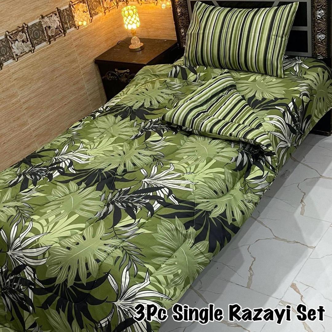 Stylish 3 Pcs Cotton Salonica Printed Single Razai Set