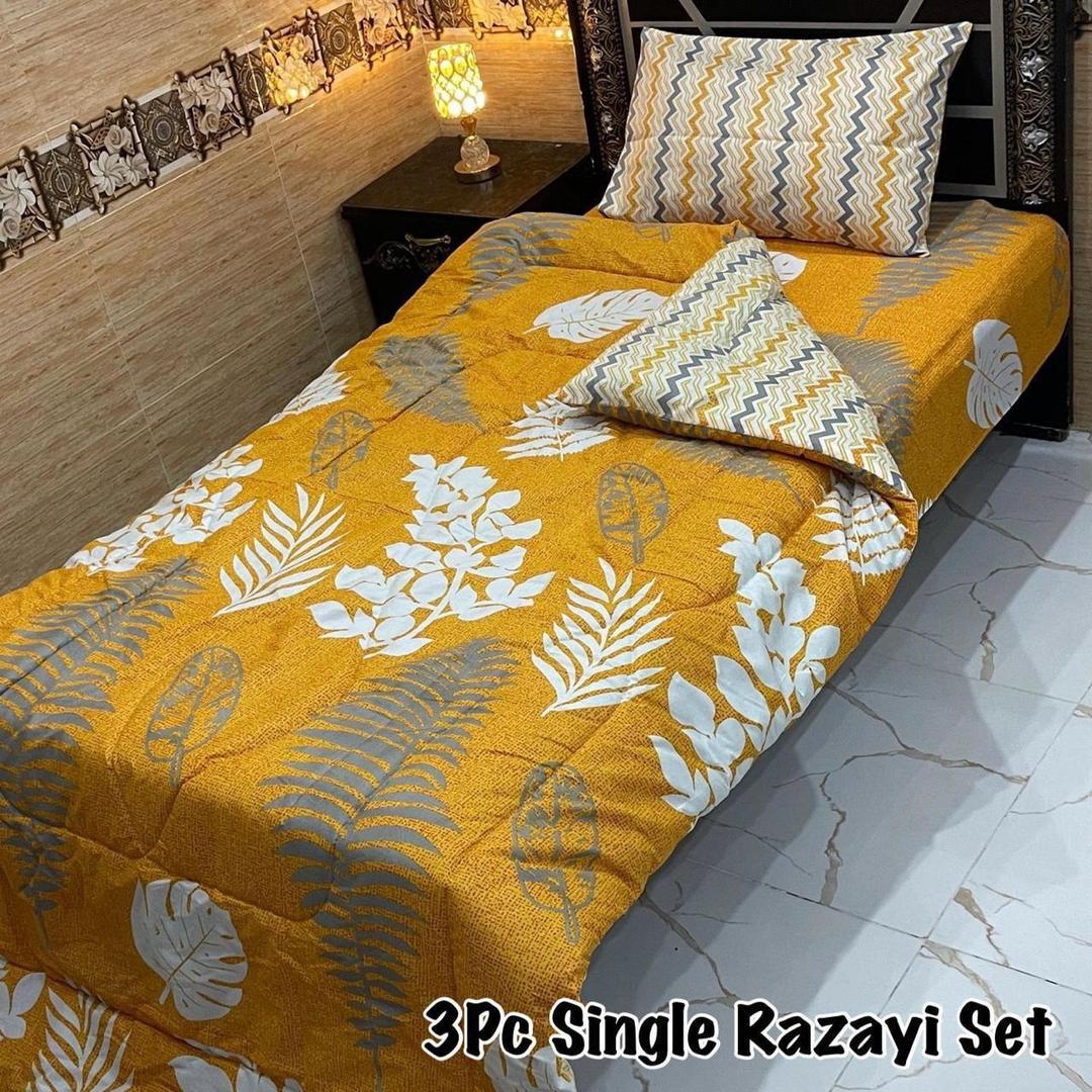 Stylish 3 Pcs Cotton Salonica Printed Single Razai Set