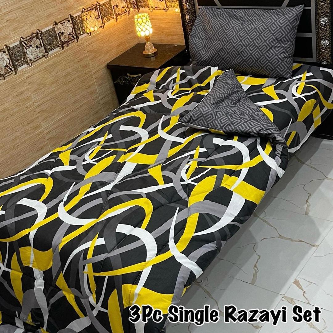 Stylish 3 Pcs Cotton Salonica Printed Single Razai Set
