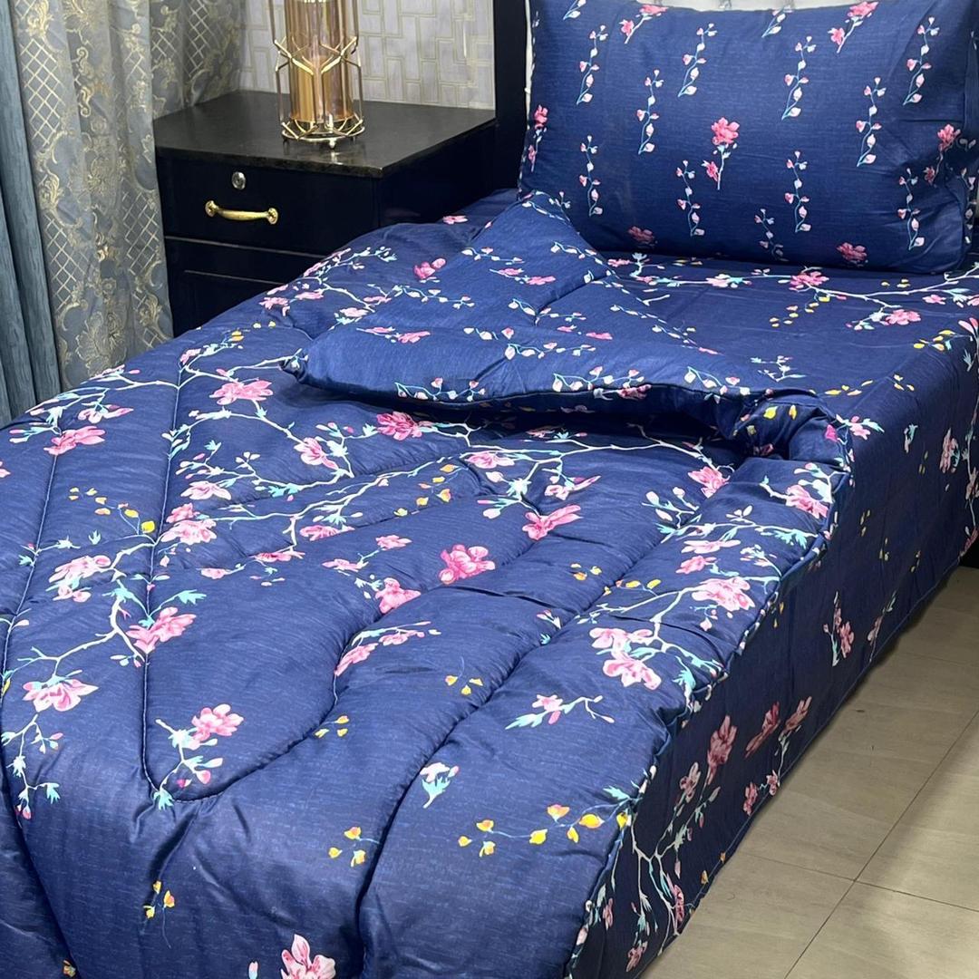 Stylish 3 Pcs Cotton Salonica Printed Single Razai Set