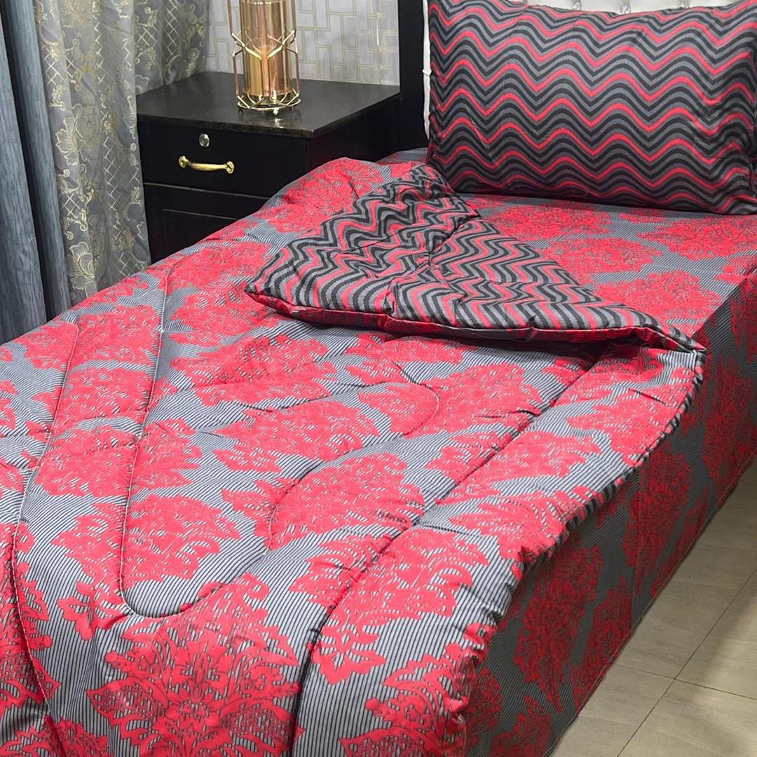 Stylish 3 Pcs Cotton Salonica Printed Single Razai Set