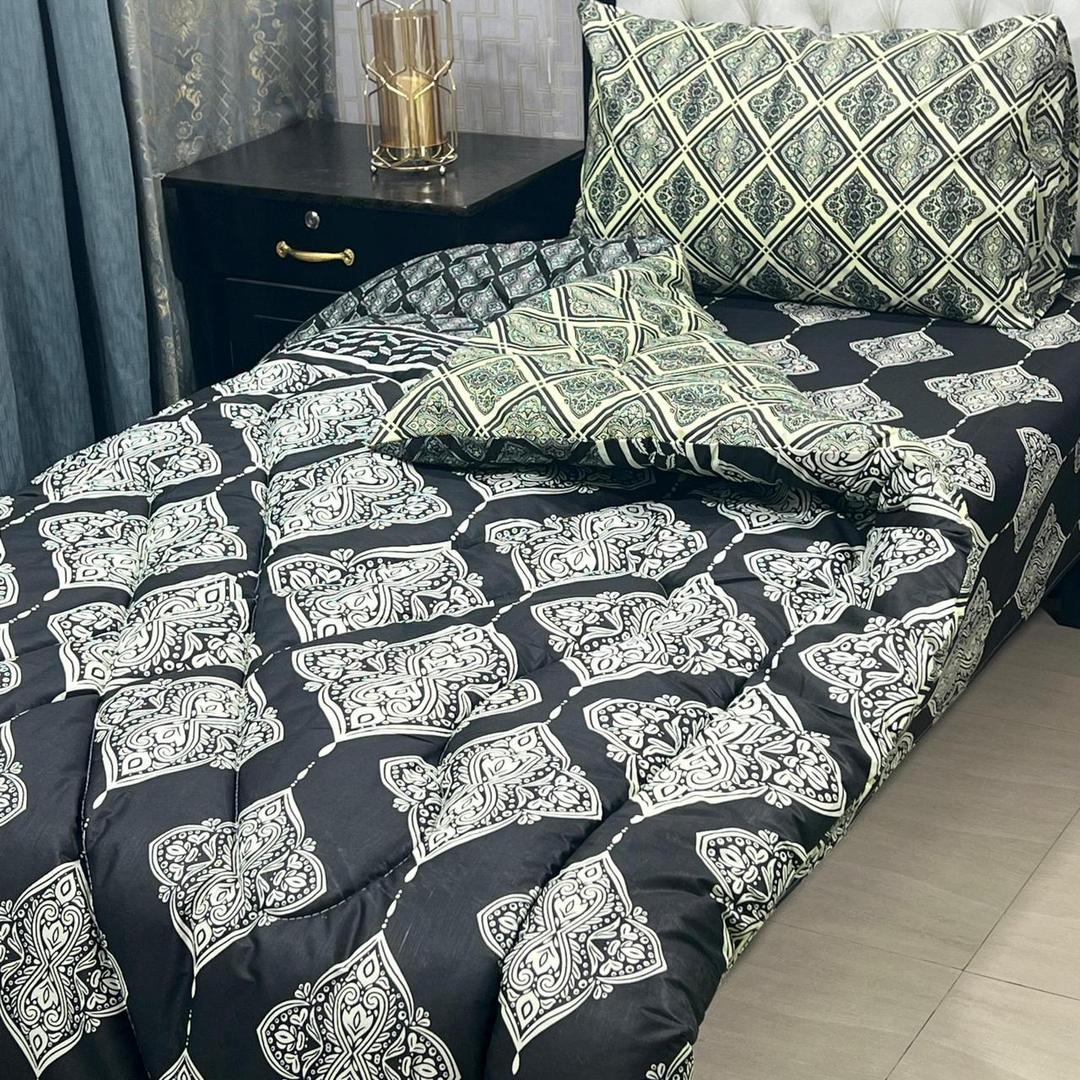 Stylish 3 Pcs Cotton Salonica Printed Single Razai Set