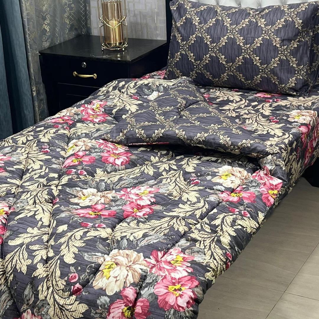 Stylish 3 Pcs Cotton Salonica Printed Single Razai Set