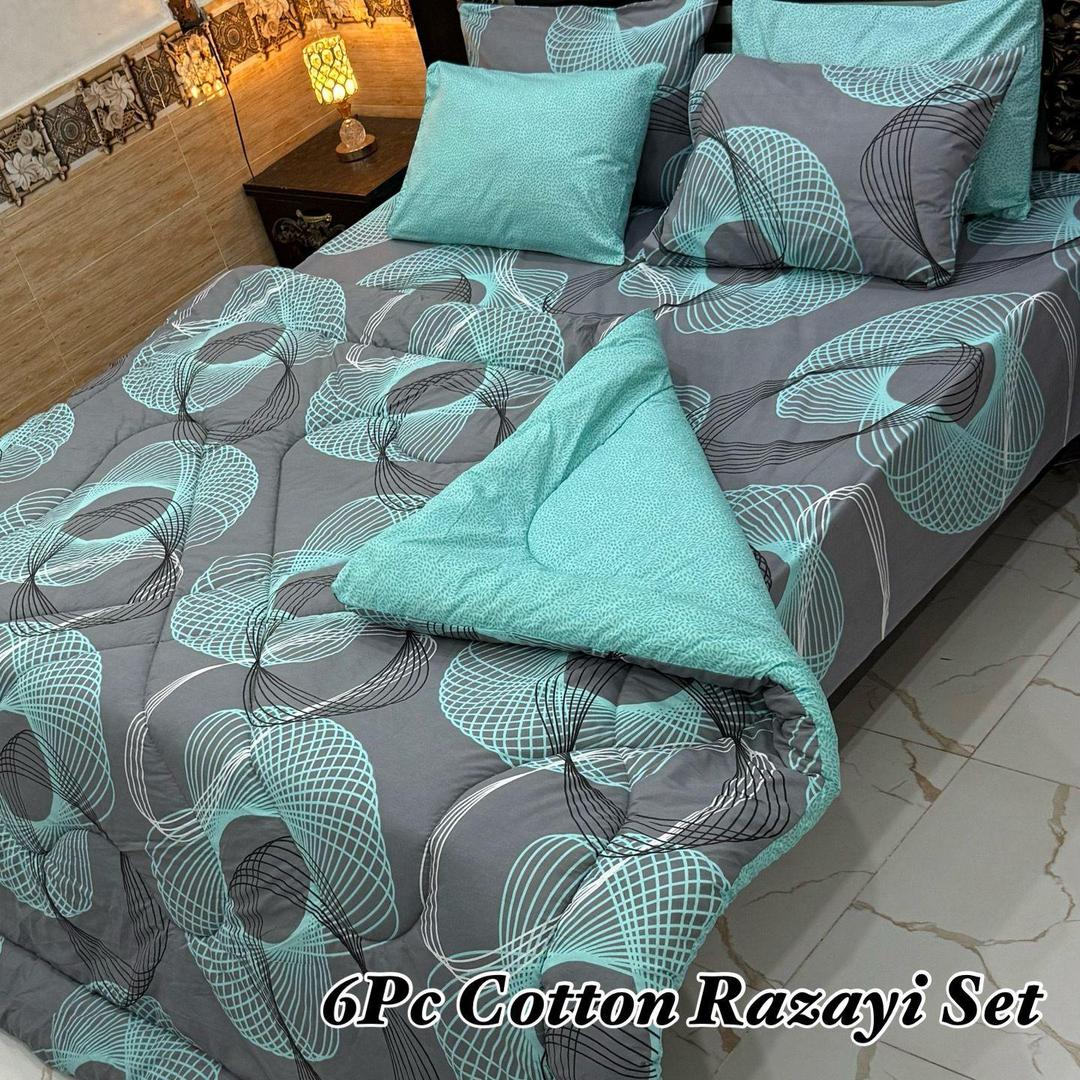 Cozy 6 Pcs Cotton Printed Double Razai Set