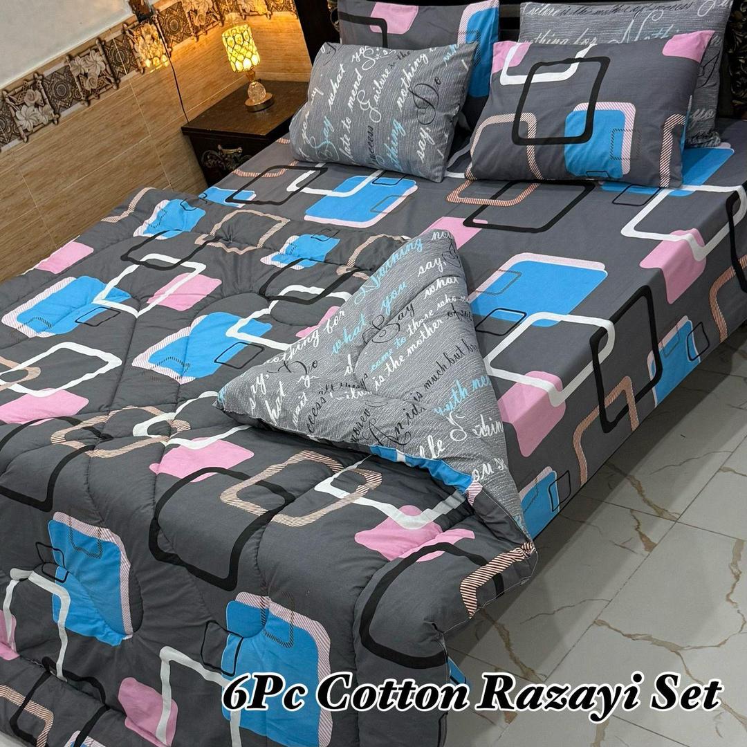 Cozy 6 Pcs Cotton Printed Double Razai Set