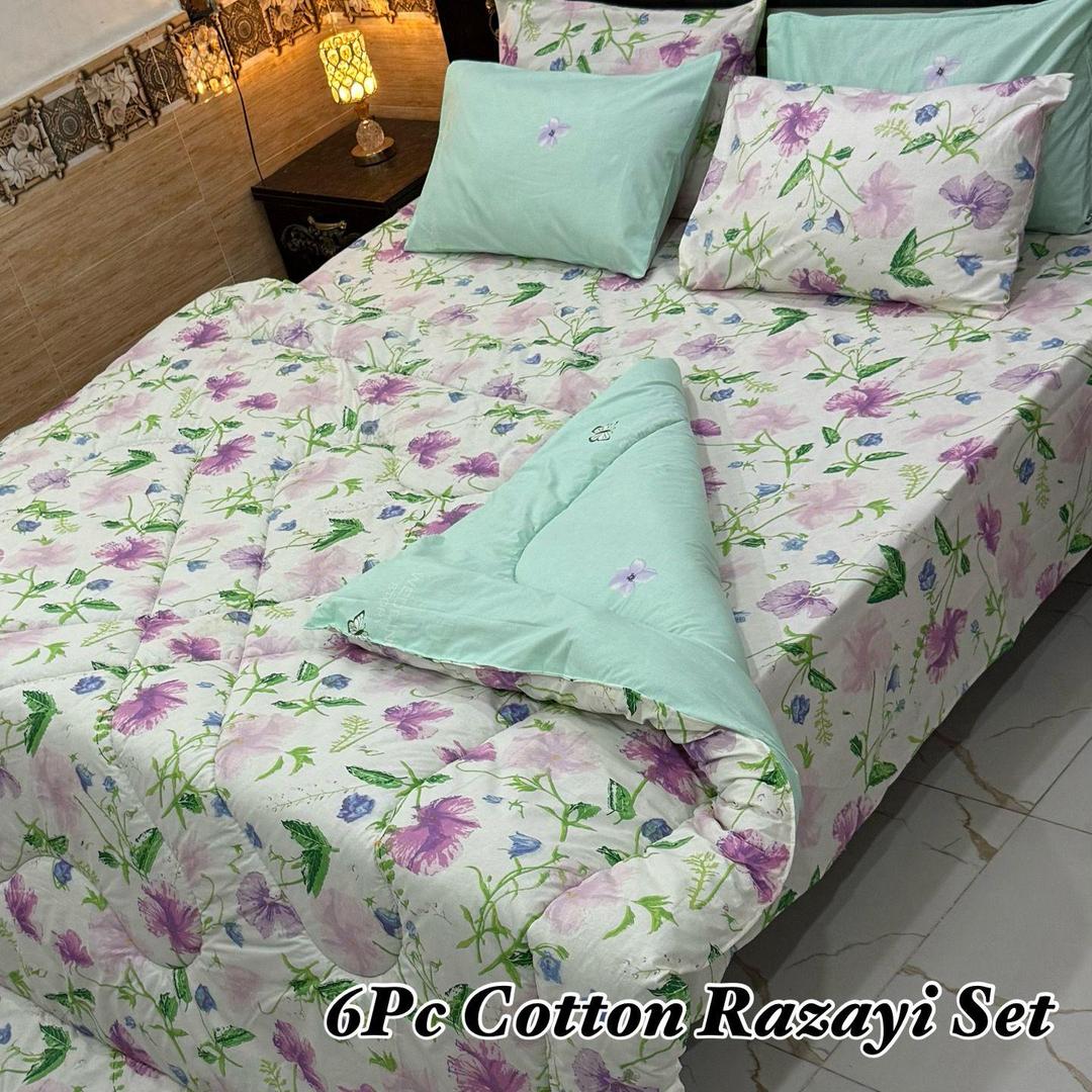Cozy 6 Pcs Cotton Printed Double Razai Set