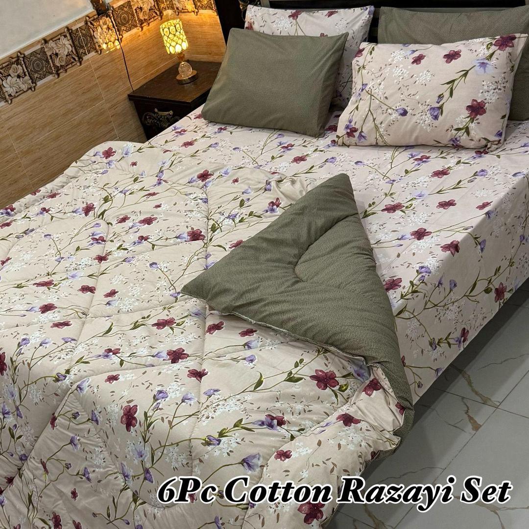 Cozy 6 Pcs Cotton Printed Double Razai Set