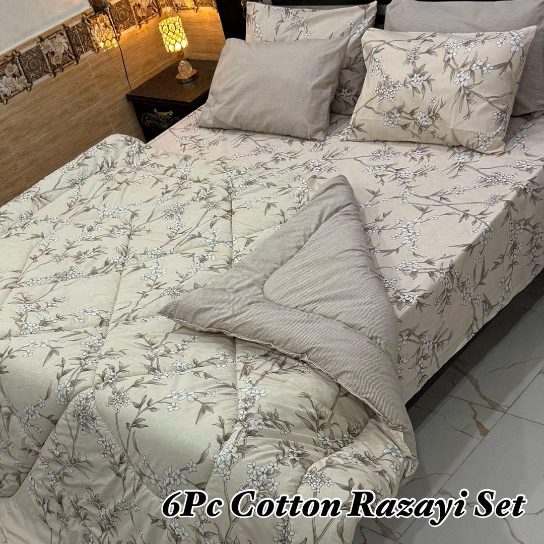 Cozy 6 Pcs Cotton Printed Double Razai Set