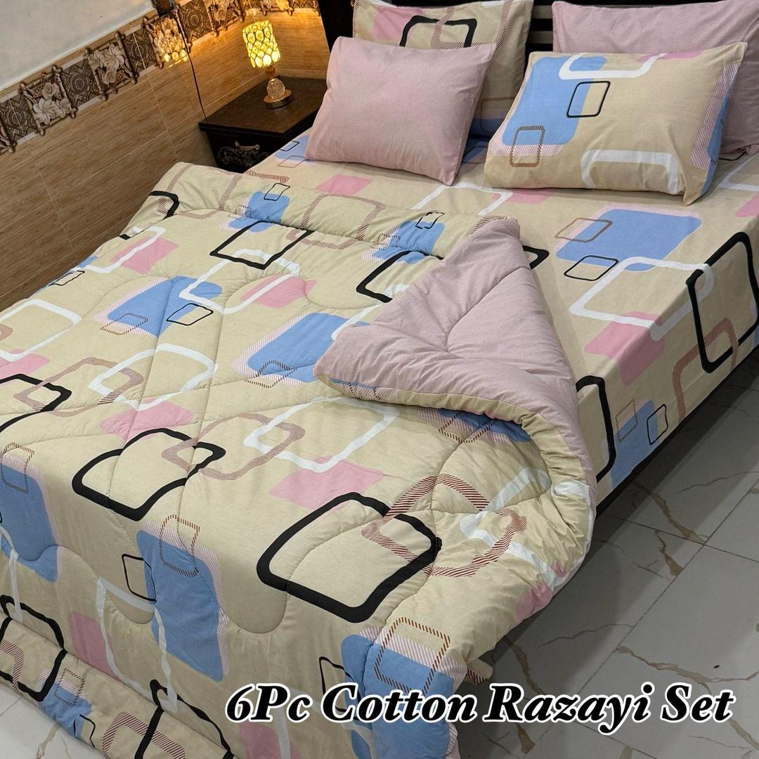 Cozy 6 Pcs Cotton Printed Double Razai Set