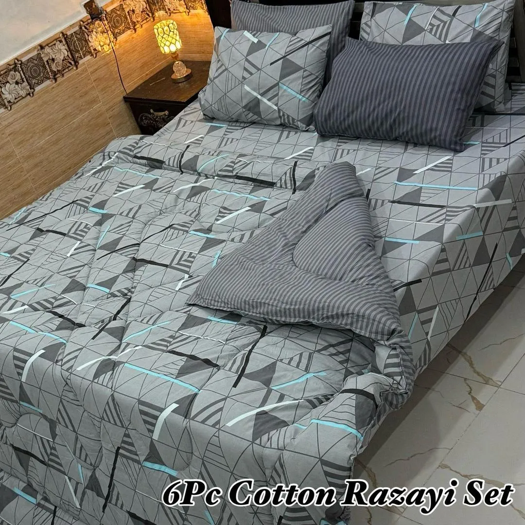 Vibrant 6 Pcs Cotton Printed Double Razai Set