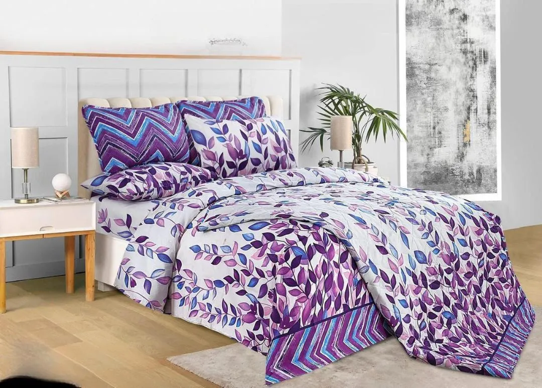 Luxurious 6 Pcs Cotton Salonica Printed Double Bed Razai Set