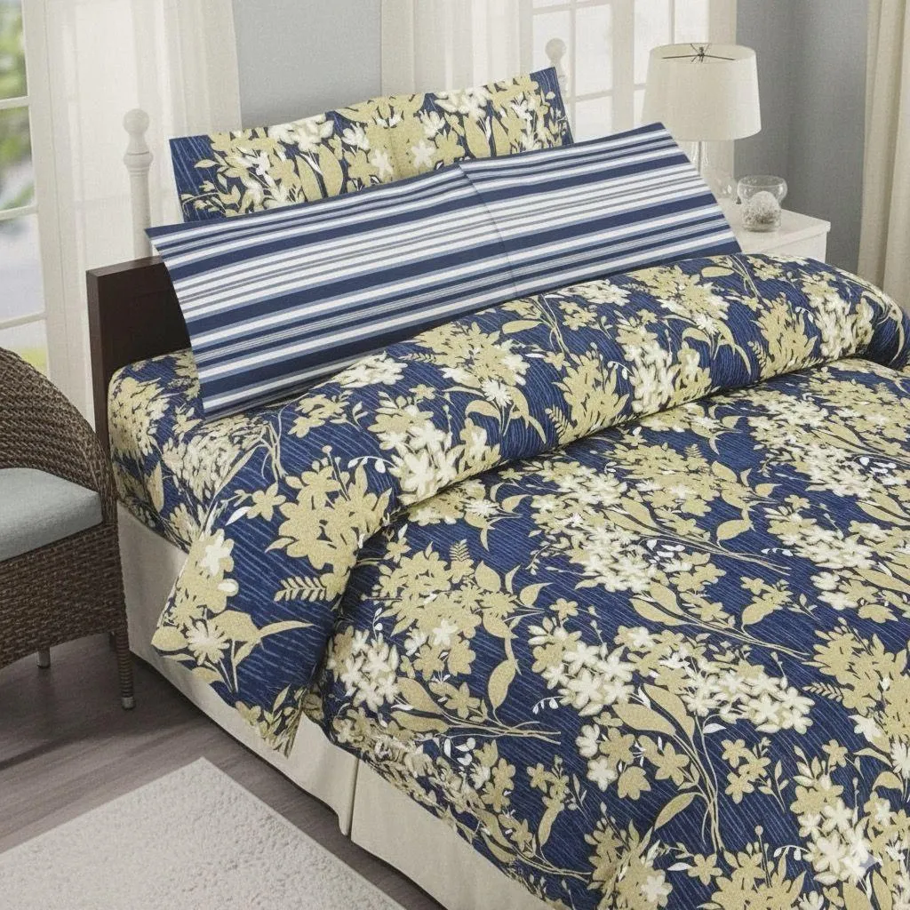 Luxurious 6 Pcs Cotton Salonica Printed Double Bed Razai Set