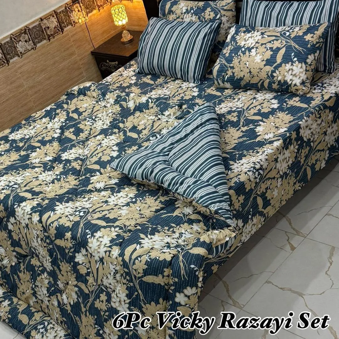 6 Pcs Cotton Salonica Printed Razai Set