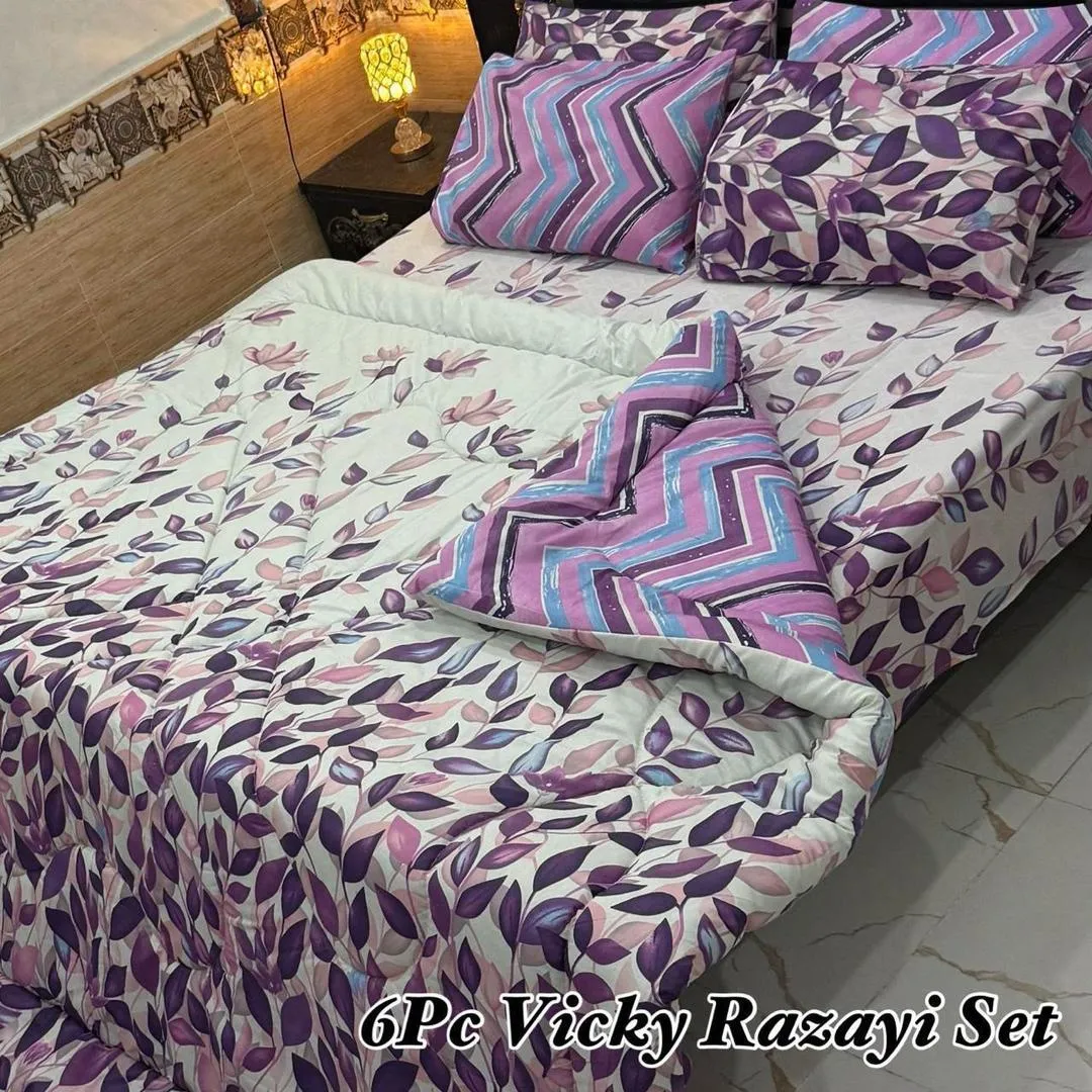 6 Pcs Cotton Salonica Printed Razai Set