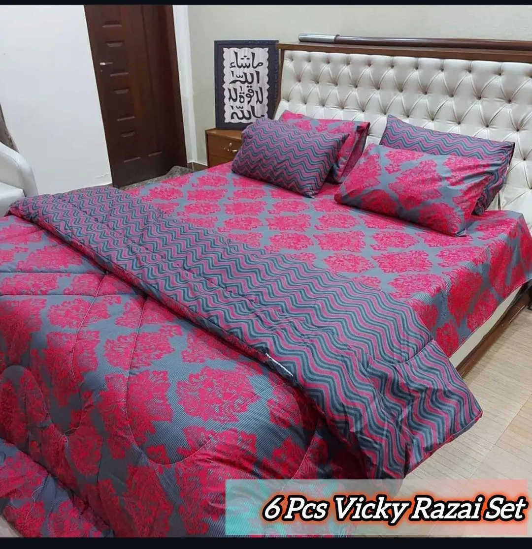 Vibrant 6 Pcs Cotton Salonica Printed Double Bed Razai Set