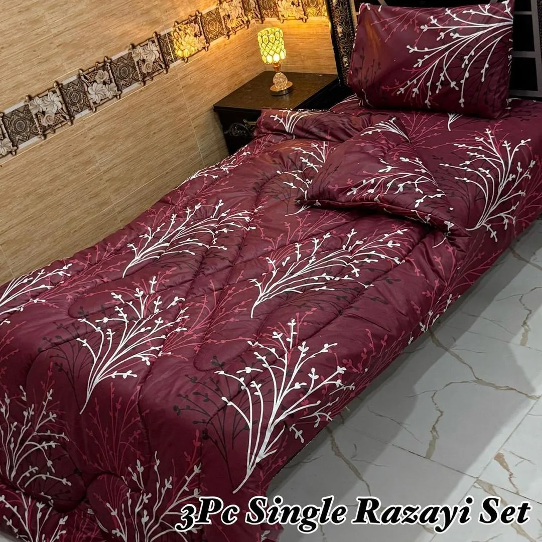 Luxurious 3 Pcs Cotton Salonica Printed Single Bed Razai Set