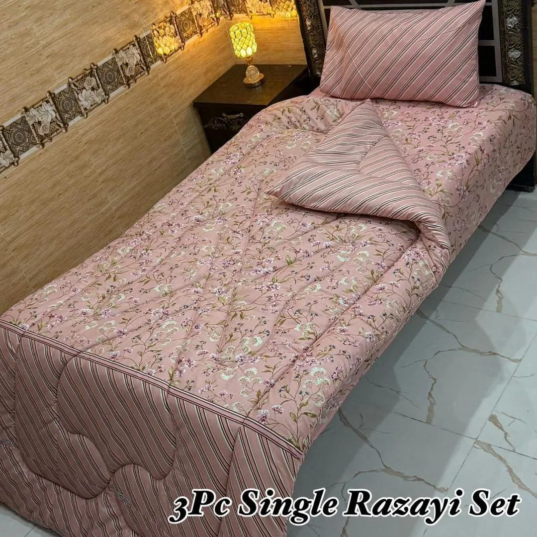 Luxurious 3 Pcs Cotton Salonica Printed Single Bed Razai Set