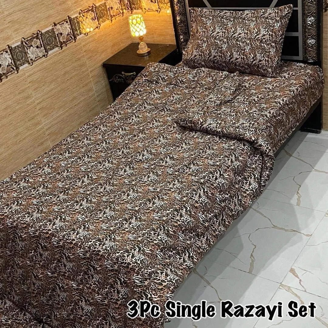 Luxurious 3 Pcs Cotton Salonica Printed Single Bed Razai Set