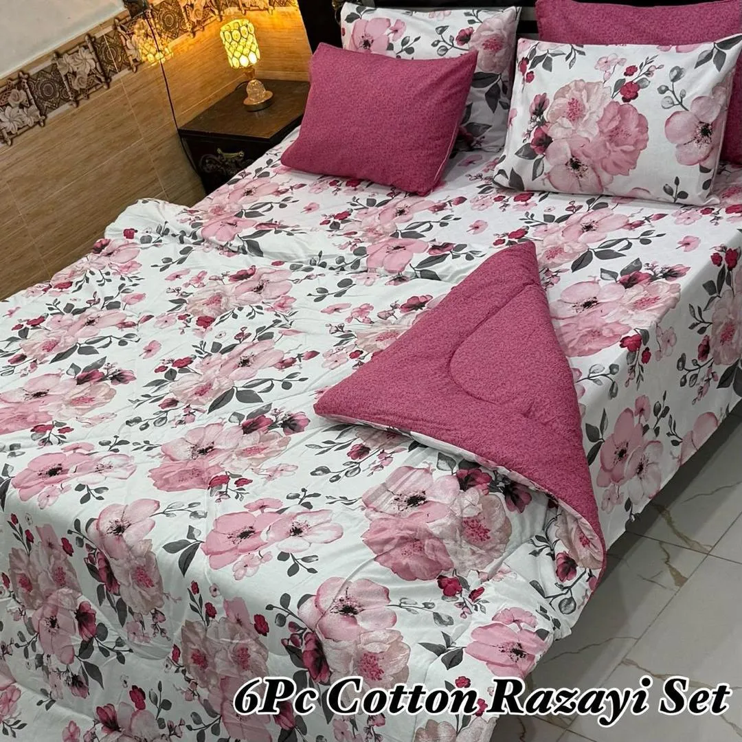 Cozy 6 Pcs Pure Cotton Printed Double Bed Razai Set