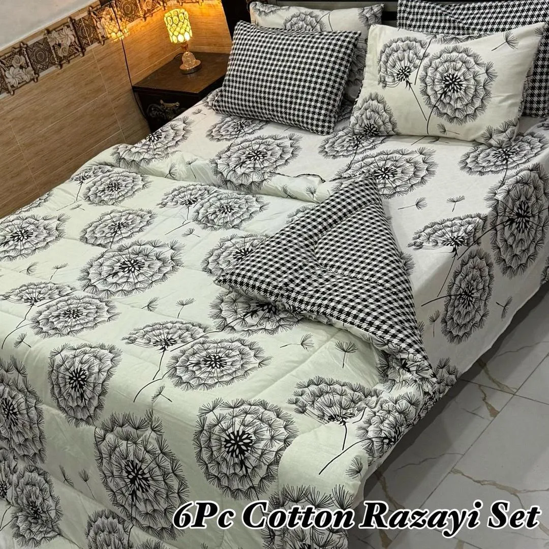 Cozy 6 Pcs Pure Cotton Printed Double Bed Razai Set