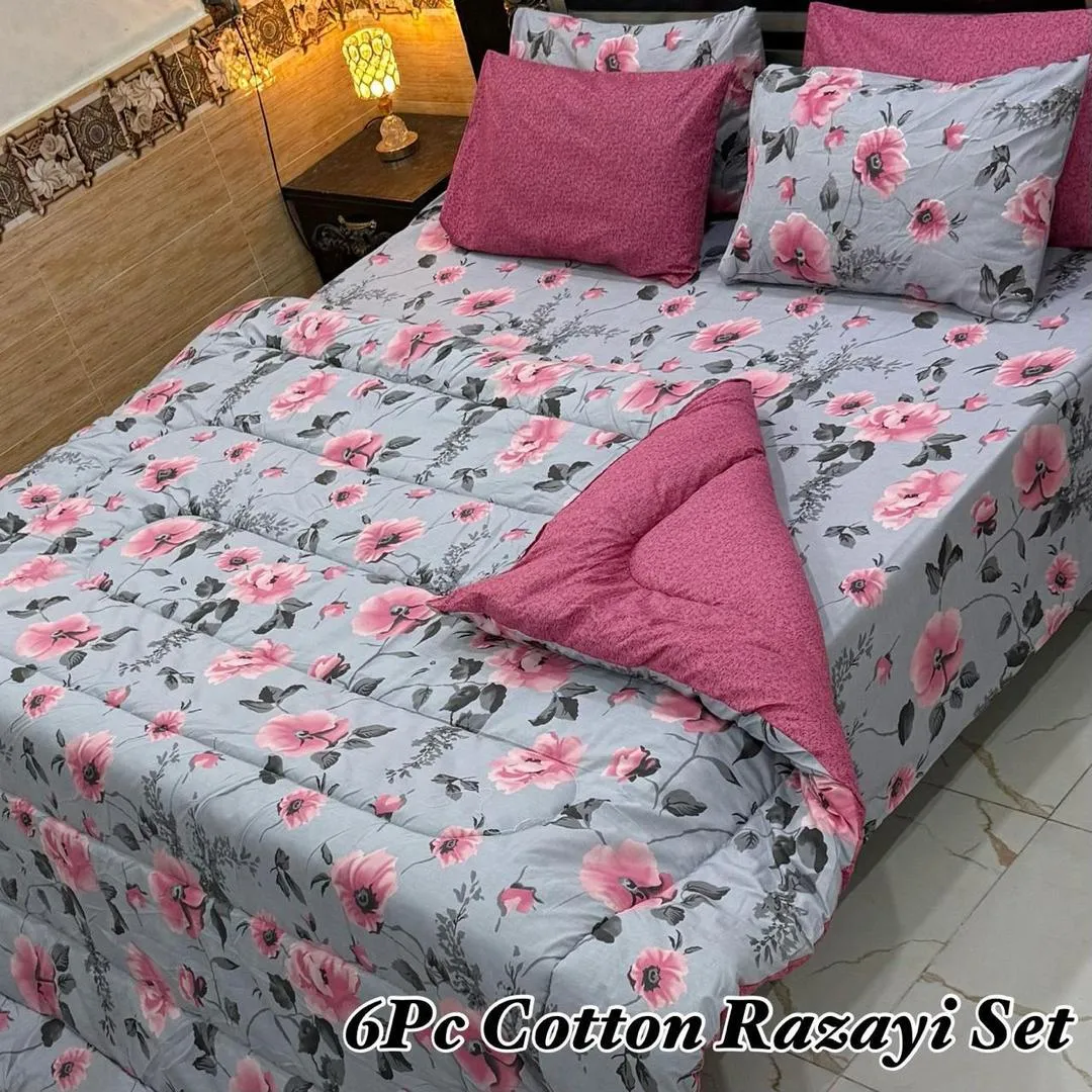 Cozy 6 Pcs Pure Cotton Printed Double Bed Razai Set