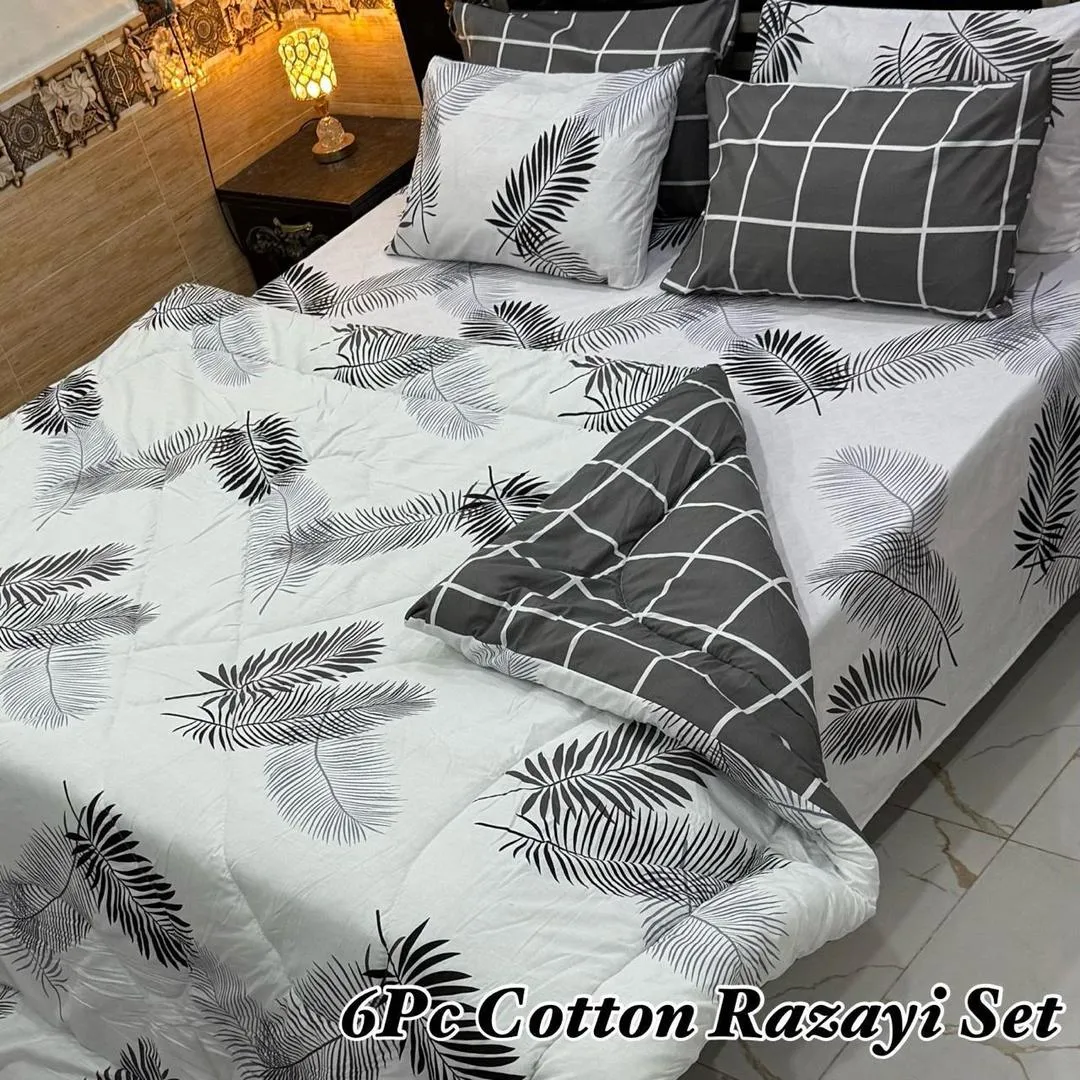 Cozy 6 Pcs Pure Cotton Printed Double Bed Razai Set
