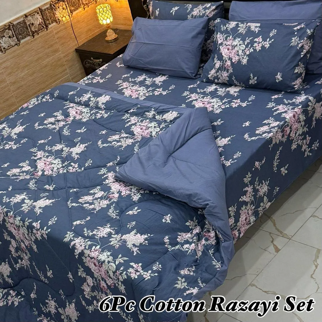 Cozy 6 Pcs Pure Cotton Printed Double Bed Razai Set