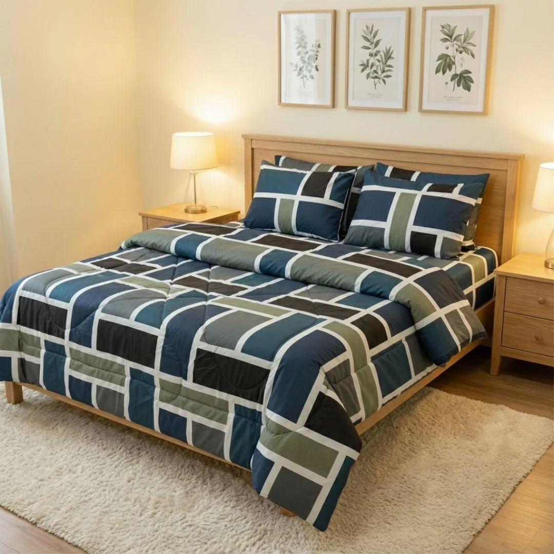 Luxurious 6 Pcs Cotton Salonica Printed Double Bed Razai Set