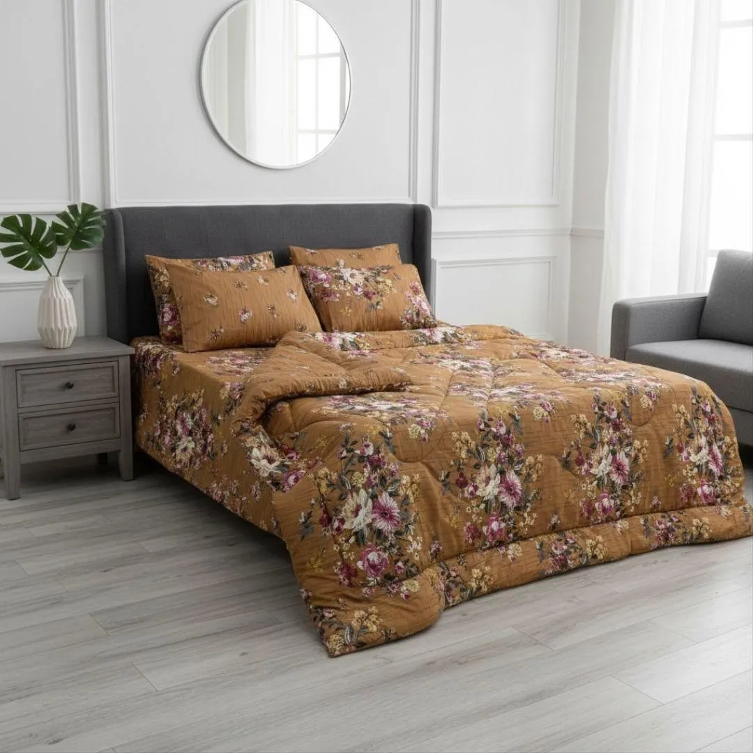Luxurious 6 Pcs Cotton Salonica Printed Double Bed Razai Set