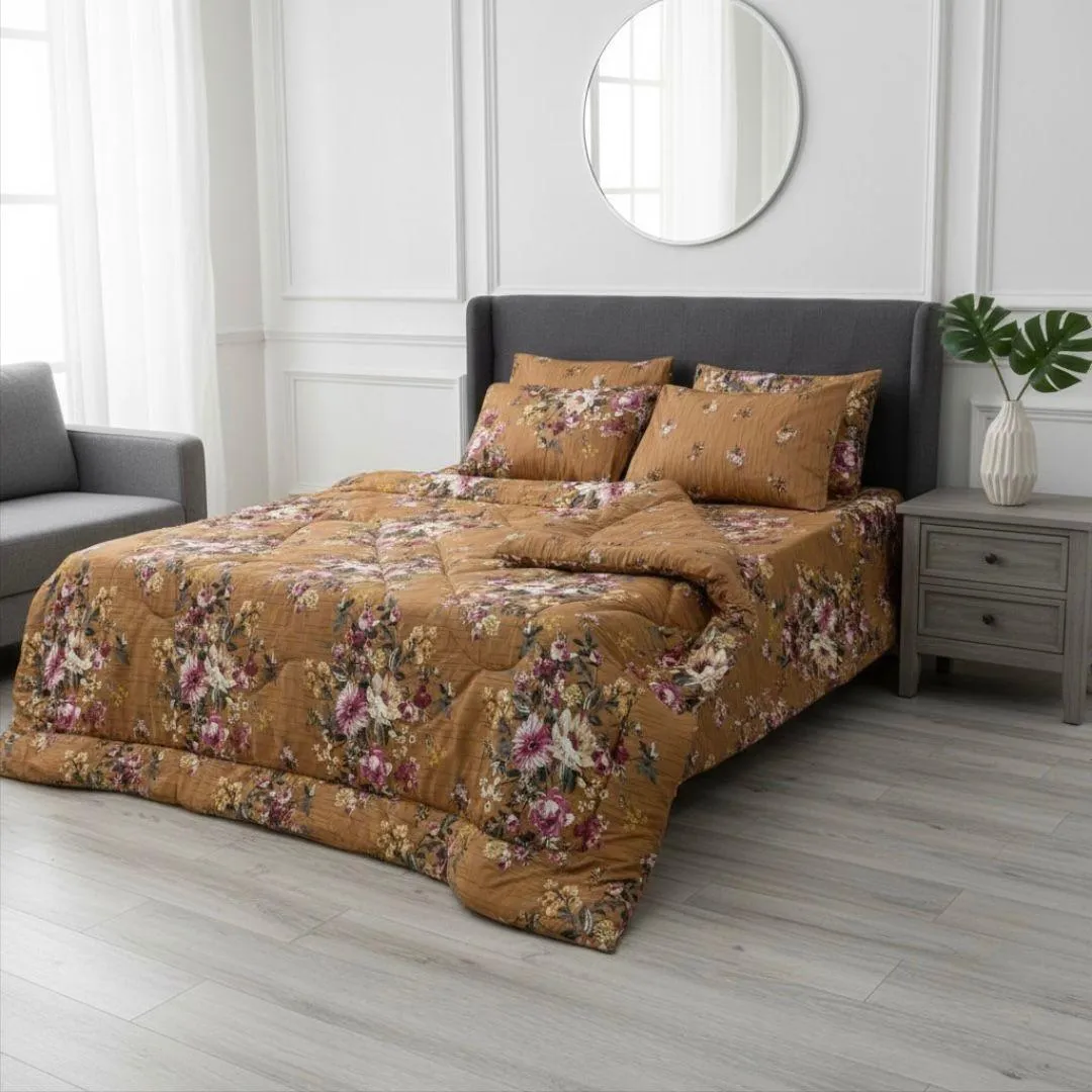 Luxurious 6 Pcs Cotton Salonica Printed Double Bed Razai Set