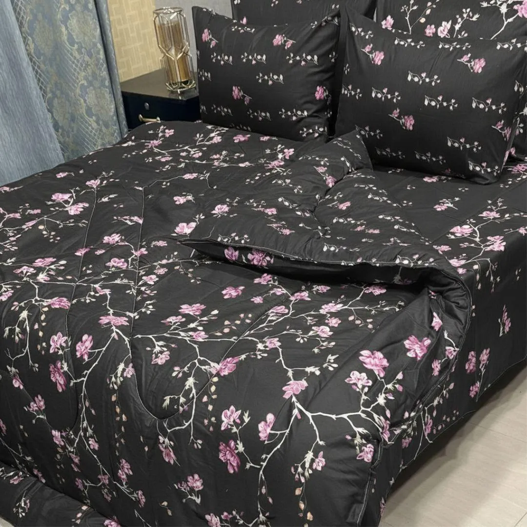 Vibrant 6 Pcs Cotton Salonica Printed Double Bed Razai Set