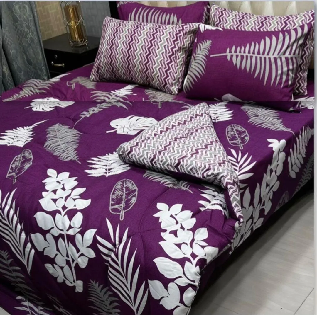 Vibrant 6 Pcs Cotton Salonica Printed Double Bed Razai Set