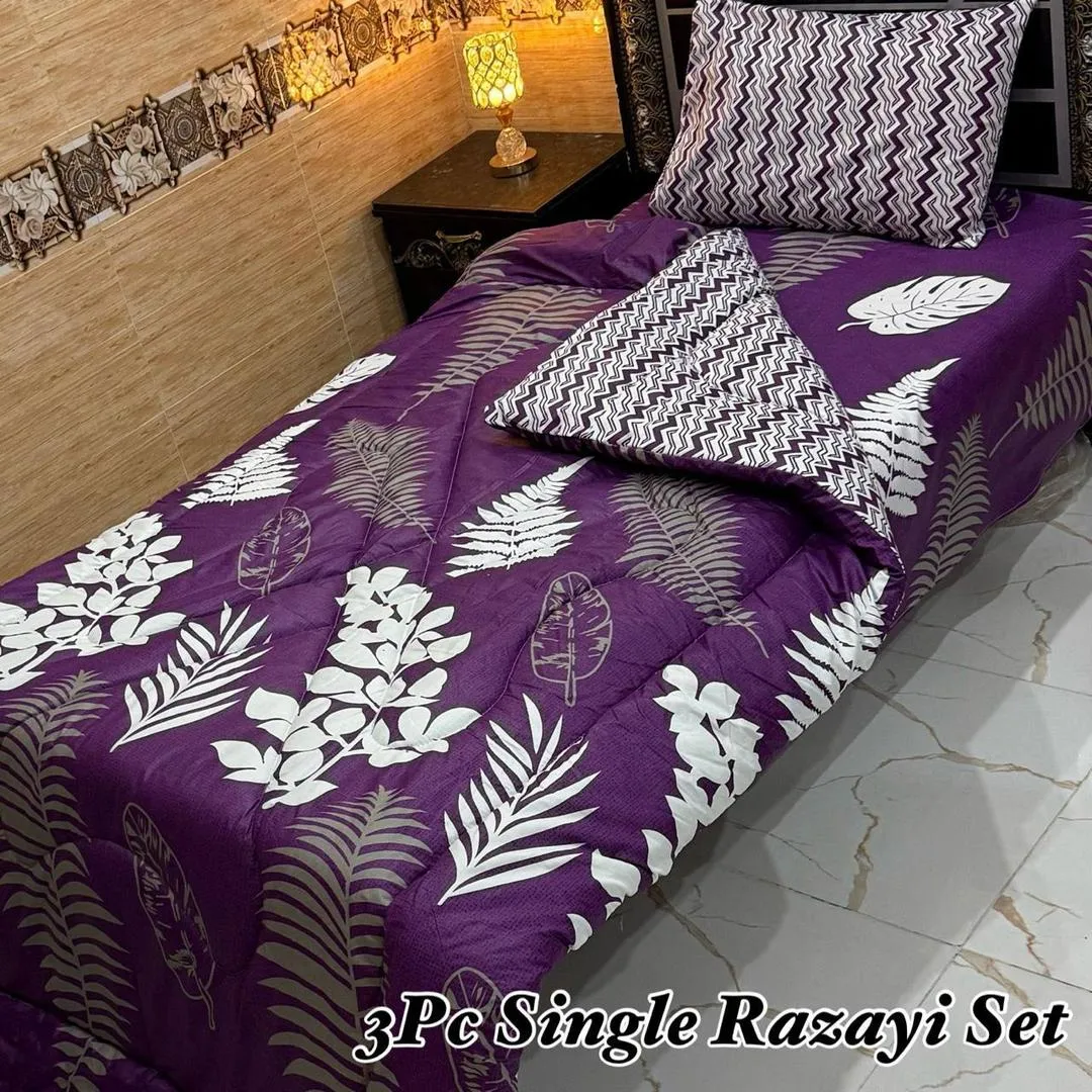 Vibrant 3 Pcs Cotton Salonica Printed Single Bed Razai Set