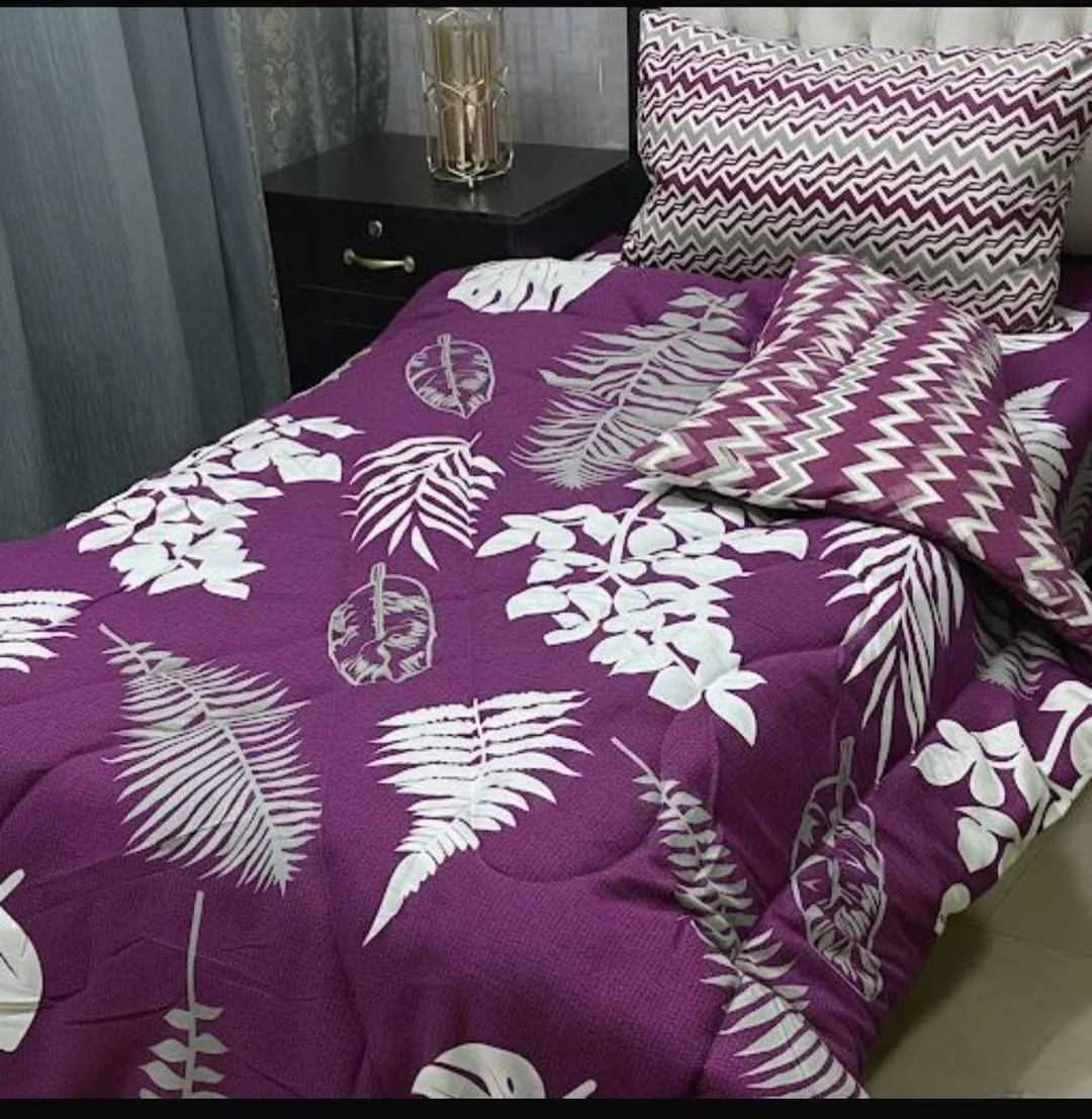 Vibrant 3 Pcs Cotton Salonica Printed Single Bed Razai Set