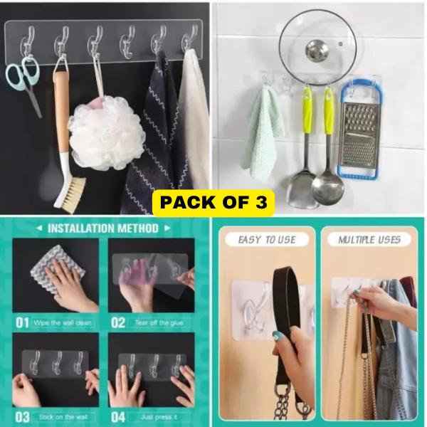 6 Pcs Wall Mount Hooks - Pack Of 3