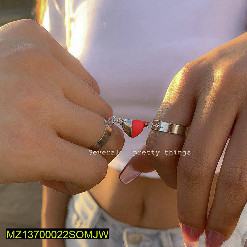 2 Pcs Alloy Silver Plated Trendy Heart Design Ring Set