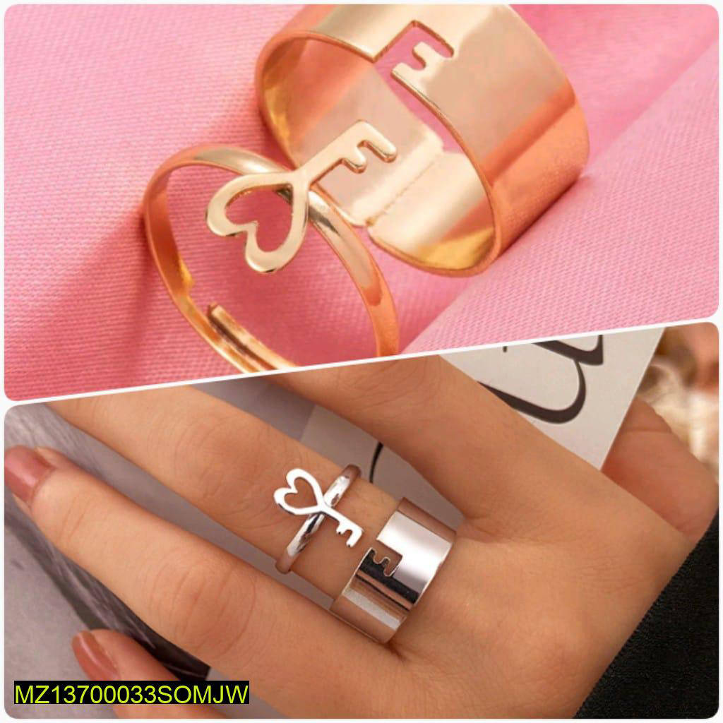 4 Pcs Trendy Lock And Key Shape Rings Set