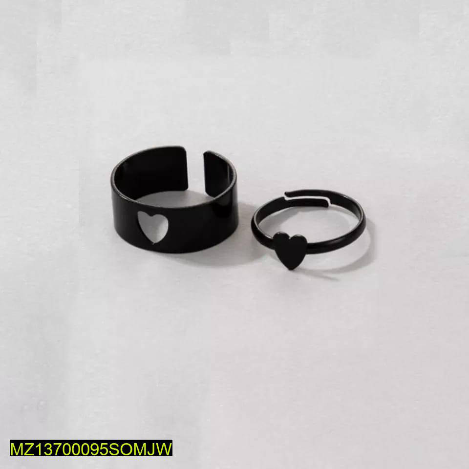 2 Pcs Trendy Couple Heart Rings 
