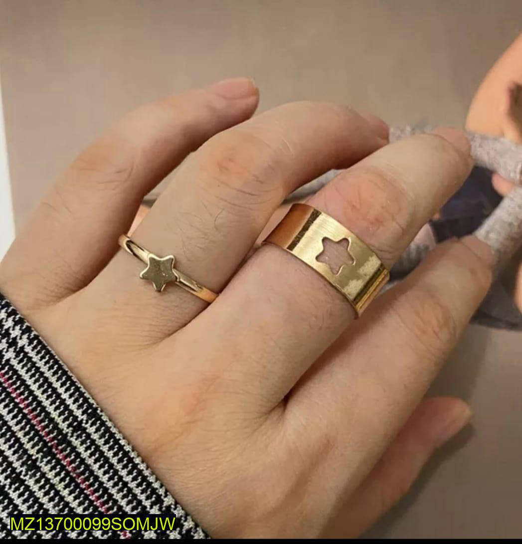 2 Pcs Trendy Couple Star Rings 