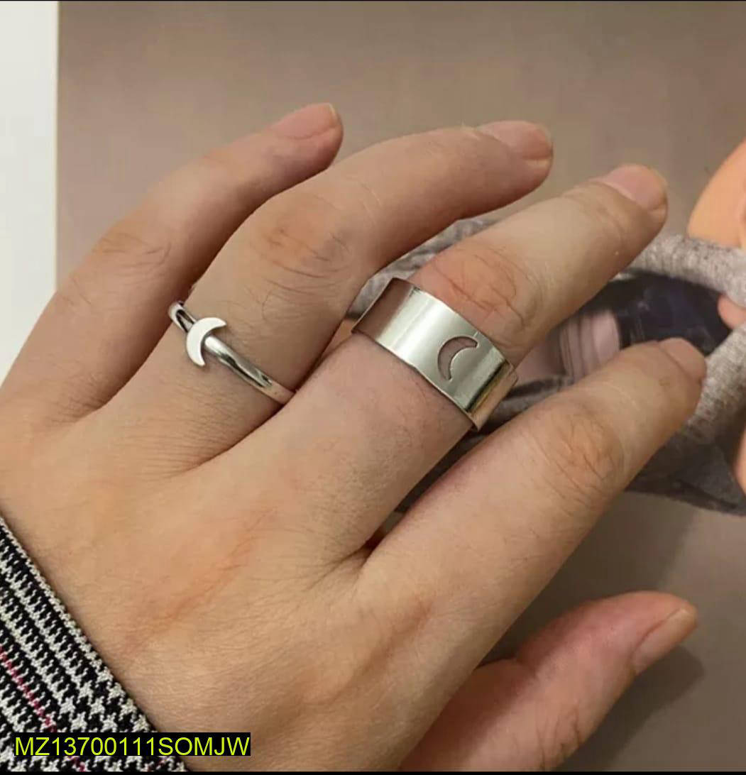 2 Pcs Trendy Couple Moon Rings 