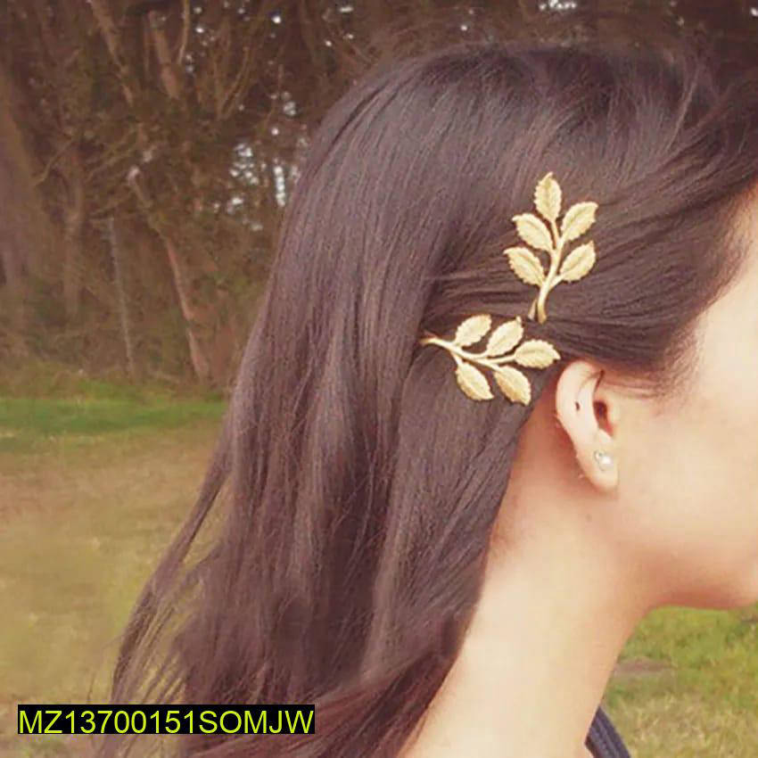 2 Pcs Five Dimensional Leaves Hairpin Golden