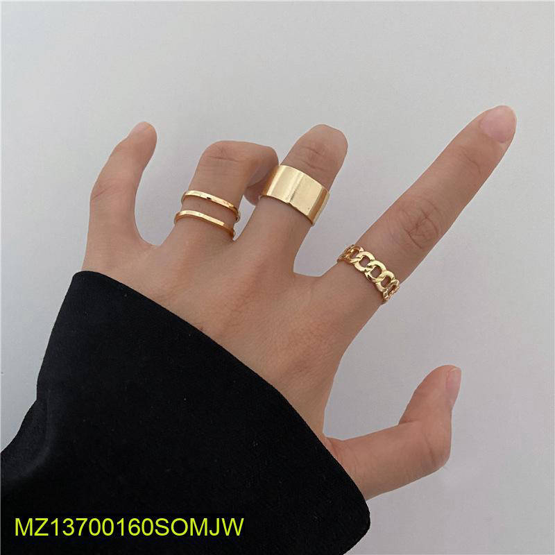 3 Pcs Alloy Gold Plated Dainty Plain Rings Set