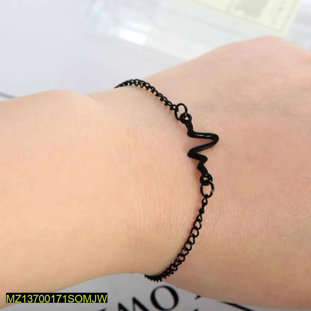 1 Pc Alloy Black Plated Uni-Sex Heart Beat Bracelet